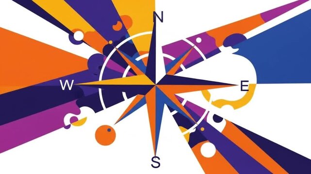 Abstract Compass Rose Vibrant Colors, Geometric Design, Navigation Concept
