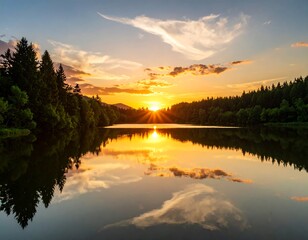Fototapeta premium Serene sunset over a lake