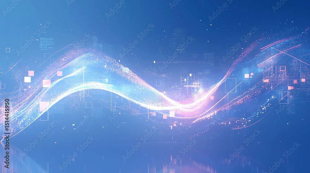 Poster neon data flow, an abstract visualization capturing the essence of data transmission with vibrant pi