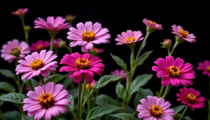 a goblincore scene of zinnia, centered, ,no text, no logo, isolated black background