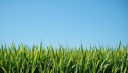 Fototapeta premium a retro image of grass, centered, ,no text, no logo, sky blue background