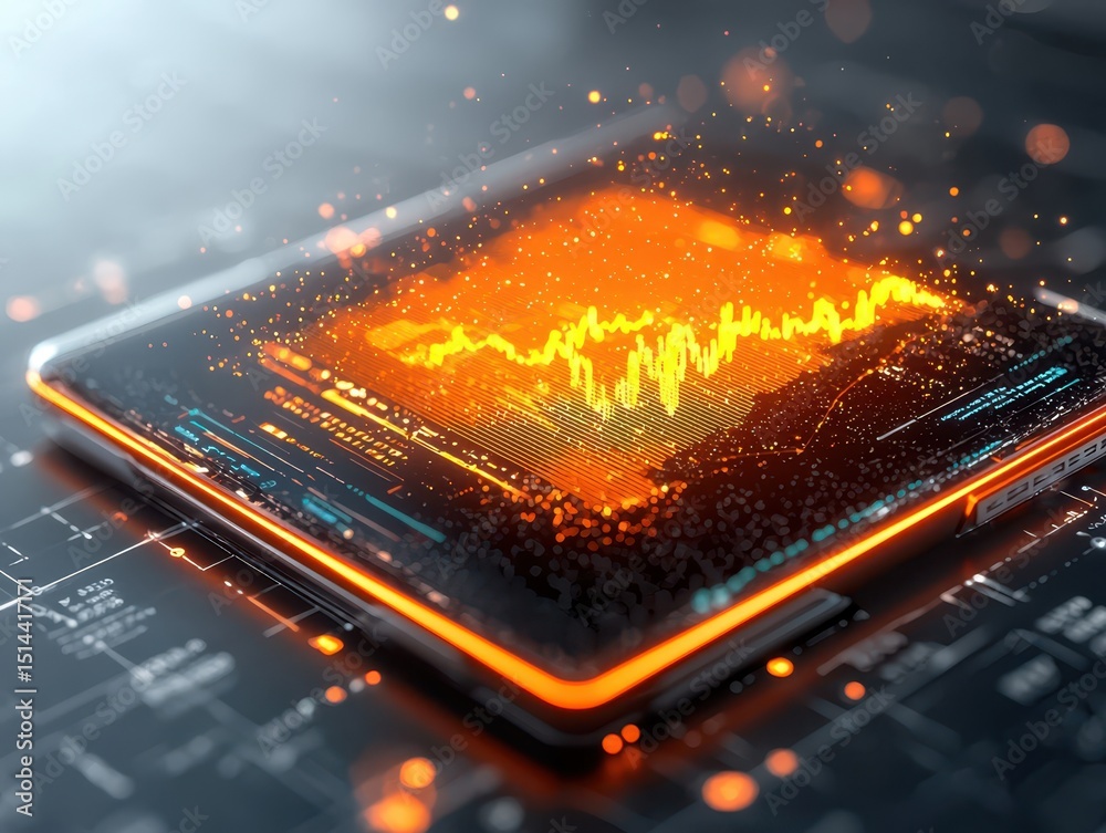 Poster business data unity concept. Digital analytics visualization on a tablet displaying dynamic data trends and insights.