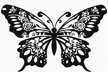 Ornate butterfly design in black and white.