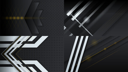 Set Abstract Collection Dark Black Gold Material Modern Background With Golden Lines Stripes Shadows Backdrop Wallpaper Decoration Vector Design Style
