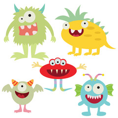 Funny colorful monsters vector cartoon illustration
