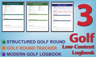 Golf Logbook Template Set, Editable EPS Files for Score Tracking, Course Notes & Performance Logs.