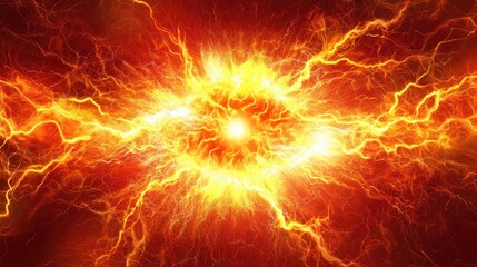 Fiery plasma explosion with bright, branching lightning