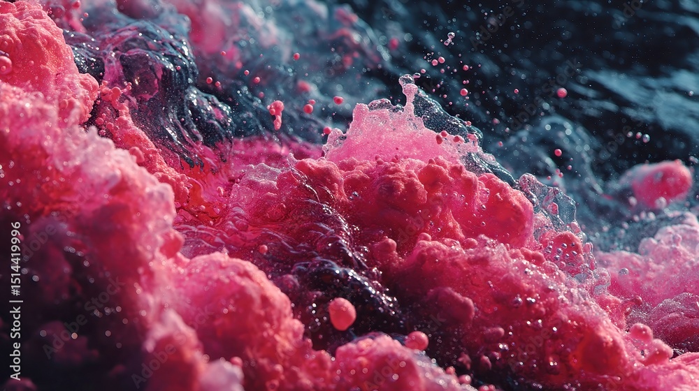 Poster surreal digital cascade, a vibrant flow of binary particles in cyan and magenta, rhythmically glitch