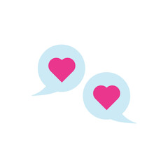Two speech bubbles with hearts, representing romantic messages, texting, or dating apps.