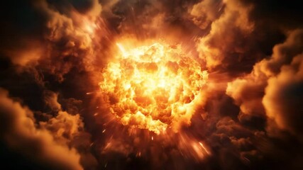 Nuclear explosion fireball mushroom cloud blast smoke fiery destruction energy power disaster with bright orange flames and dark smoke clouds creating dramatic intense scene full of energy and power - Powered by Adobe