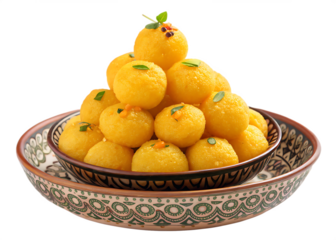 Pile of Traditional Indian Laddoo Sweets in a Decorative Bowl