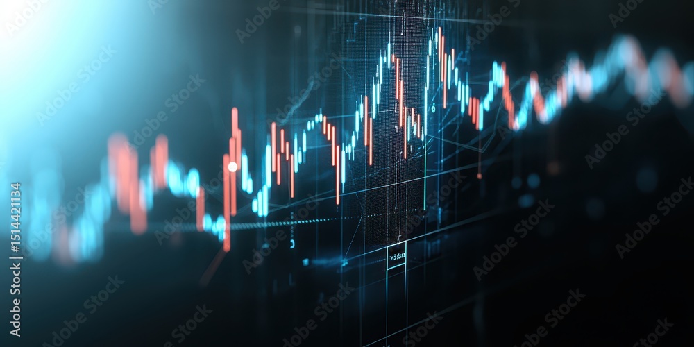 Aufkleber business data unity concept. Abstract financial data visualization with glowing graphs and charts.