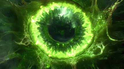 Glowing green eye, organic, textured, detailed, abstract art