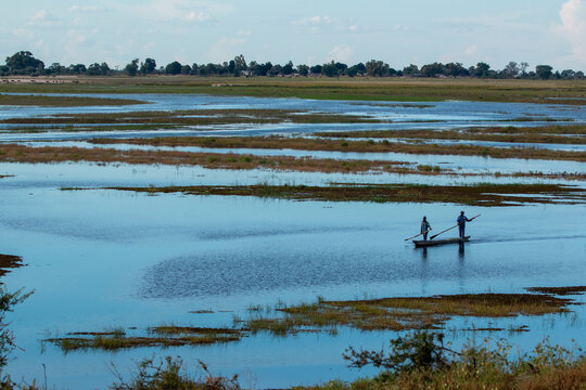 mokoro on chobe river at caprivi in beautiful background setting