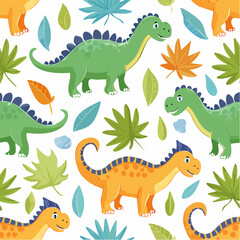 Fototapeta premium Little doodle dinosaurs marching in a cute loop, great for boys' decor, books, and t-shirts.
