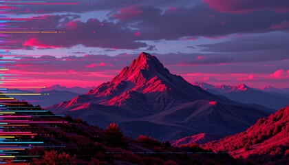 a glitch art depiction of undefined, positioned left, ,no text, no logo, ruby red background