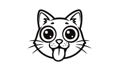 Obraz premium Cute cartoon cat face with big eyes and tongue out