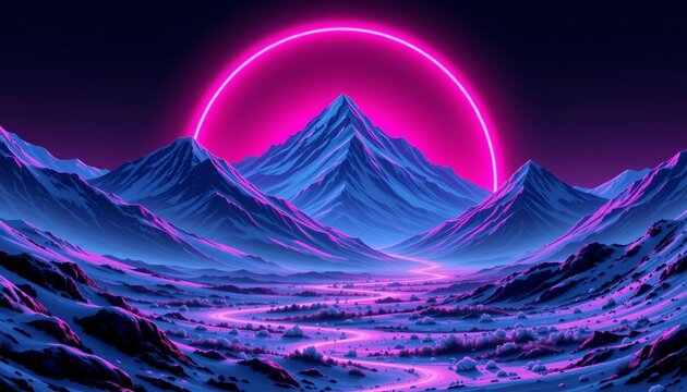 a dadaist creation of glacier, positioned left, ,no text, no logo, neon background