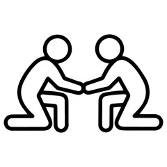 Fototapeta premium An (outline style) illustration of two stylized human figures kneeling and facing each other with hands touching, denoting a solemn agreement, a pledge, an oath, and mutual unbreakable commitment