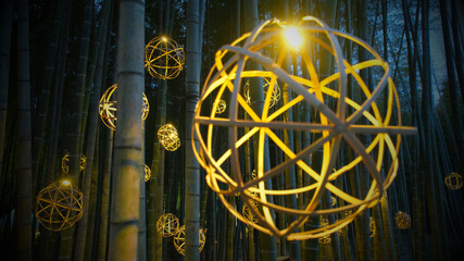 若竹の杜のライトアップされた竹細工