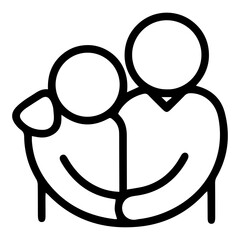 An (outline style) illustration of two stylized human figures in a close embrace, with arms wrapped around each other, denoting comfort, emotional support, affection, deep connection and solidarity