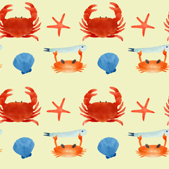 Crabs with starfish and seashell 