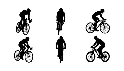 Set Silhouette Cyclist Different Poses