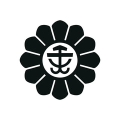 Traditional Japanese kamon crest design, featuring a stylized anchor symbol inside a floral shape, symbolizing family heritage.