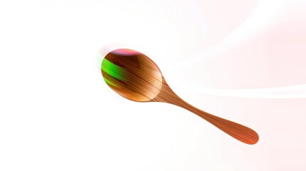 Isolated wooden spoon on a white background with a slight chromatic aberration effect on the top