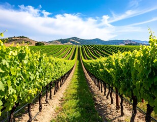 Lush vineyard landscape under a vibrant blue sky