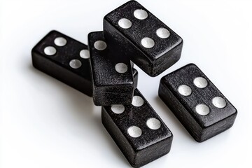 Close-up of dominoes on a white background.