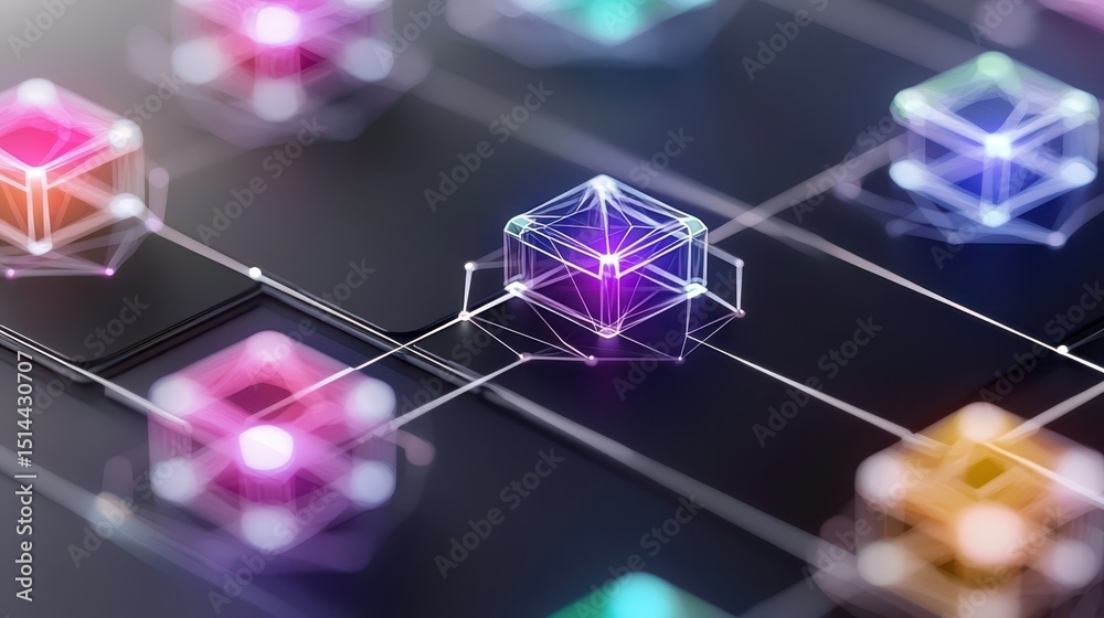 Poster business developmen concept. abstract digital design featuring interconnected colorful geometric sha