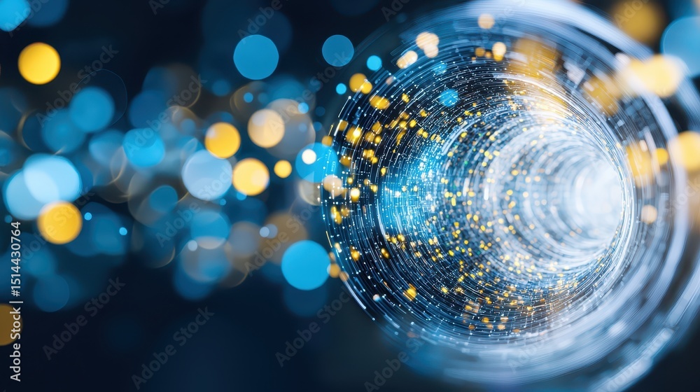 Poster business developmen concept. swirling lights create a mesmerizing abstract background of blue and ye