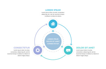 Modern circular diagram infographic with three connected steps, vector eps10 illustration