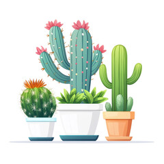 Flat style illustration of a cactus, isolated on a white background. PNG