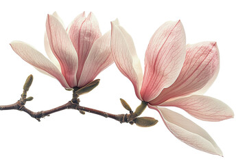 Delicate magnolia flower branch with soft pink petals and gentle natural beauty