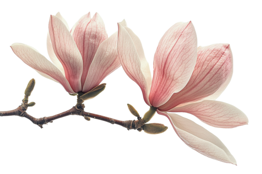 Delicate magnolia flower branch with soft pink petals and gentle natural beauty