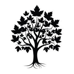 Black Silhouette of a Maple Tree with Roots, Maple Tree Silhouette 