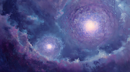 Obraz premium gallery print for transcendental art show | initiation through light | mystical longing | violet and silver glow | radiant center alignment | cosmic wombs | cosmic aureole effect | diffused luminance