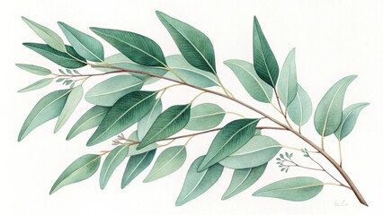 Fototapeta premium Fresh green olive branches with leaves isolated on white are perfect for conveying nature's serene beauty