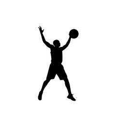 basketball player silhouette , Silhouette of a basketball player jumping with a ball in a white background