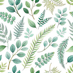 Elegant Watercolor Seamless Leaf Pattern with Soft Botanical Style