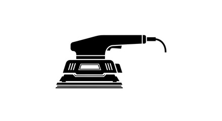Black and White Power Sander Tool Icon Graphic Illustration for Hardware and Construction Manuals on White Background