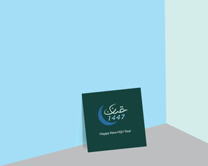 Happy new Hijri year 1447 Arabic calligraphy. Islamic new year greeting card. translate from  happy new Hijri year 1447.Elegant Happy Hijri New Year 1447 AH Greeting with Islamic.