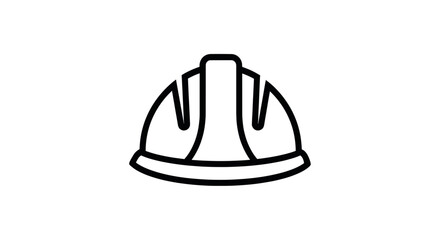 Protective Construction Hard Hat in Black Outline Flat Design on Black Background Safety Equipment
