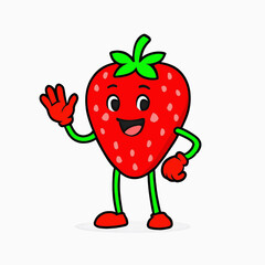 Cute Strawberry Cartoon Character Waving Hand