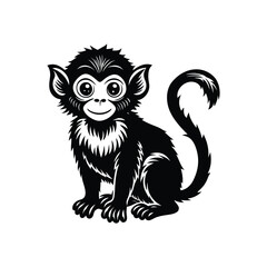 Obraz premium Adorable Little Monkey Illustration Black and White Vector Graphic