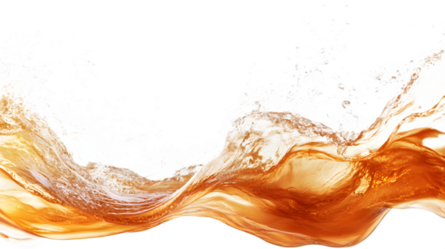 Artistic depiction of a cascading fluid wave with splashes and an abstract appearance against a isolated on white transparent background PNG cutout