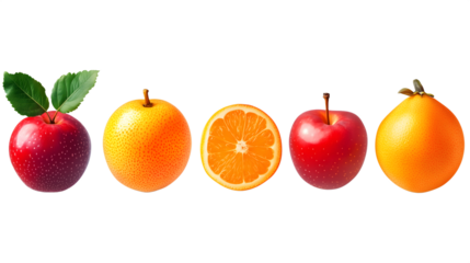 Assortment of fresh fruits against a illustrating healthy eating options isolated on white transparent background PNG cutout