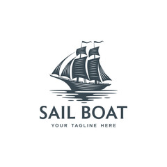 Sailboat marine logo silhouette design